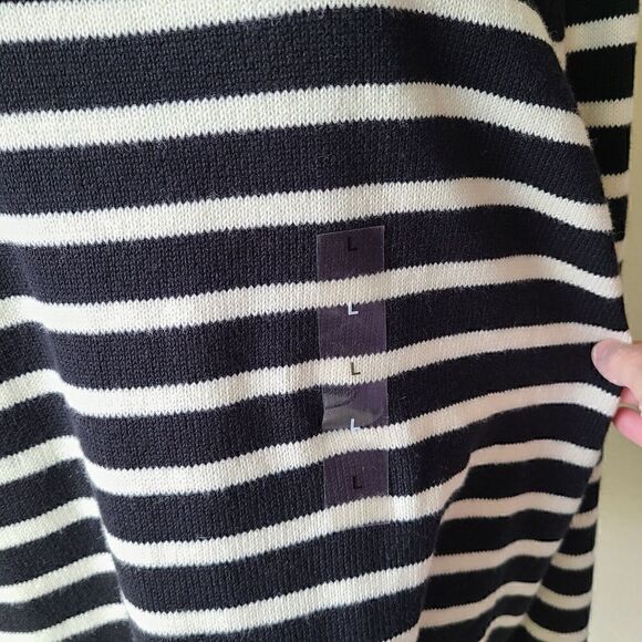 Charter Club Striped Cable-Knit‎ Sweater Size Large NEW NWT Black/ Cream - Picture 5 of 11
